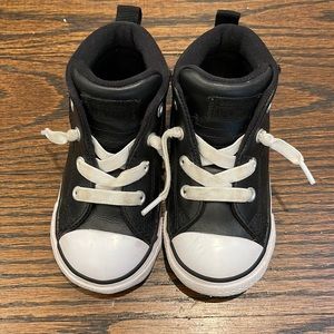 Toddler Boys black leather high top converse